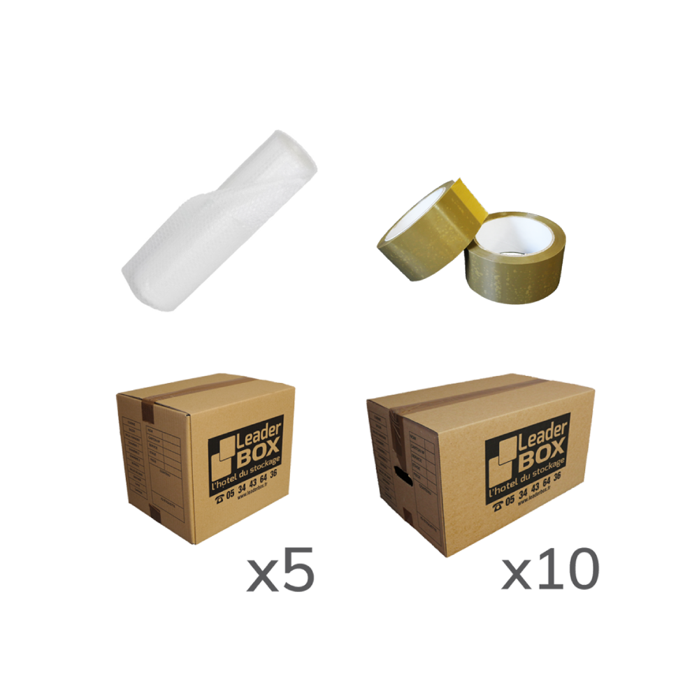 Kit de déménagement 10 cartons + papier bulle + ruban adhésif